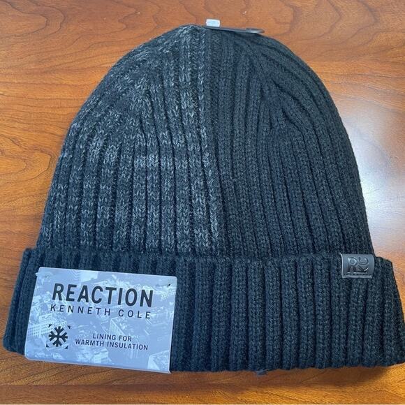 Kenneth Cole Reaction Black Lined Beanie Hat NWT‎ - Picture 1 of 4